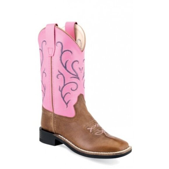 Old West Childrens Tan Canyon Pink Top Square Toe Boot - Picture 1 of 2